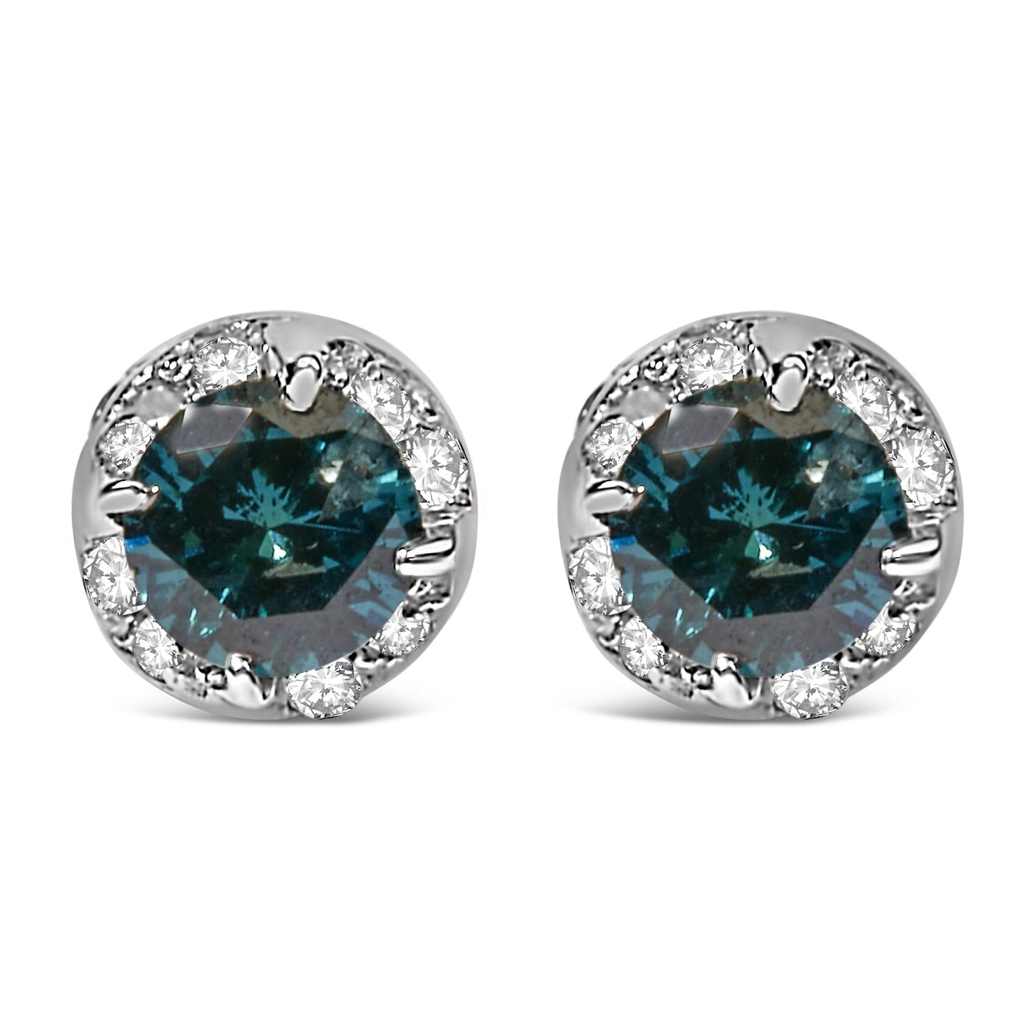 14K White Gold 1/2 cttw White and Treated Blue Round Diamond Earrings (I-J I2-I3)