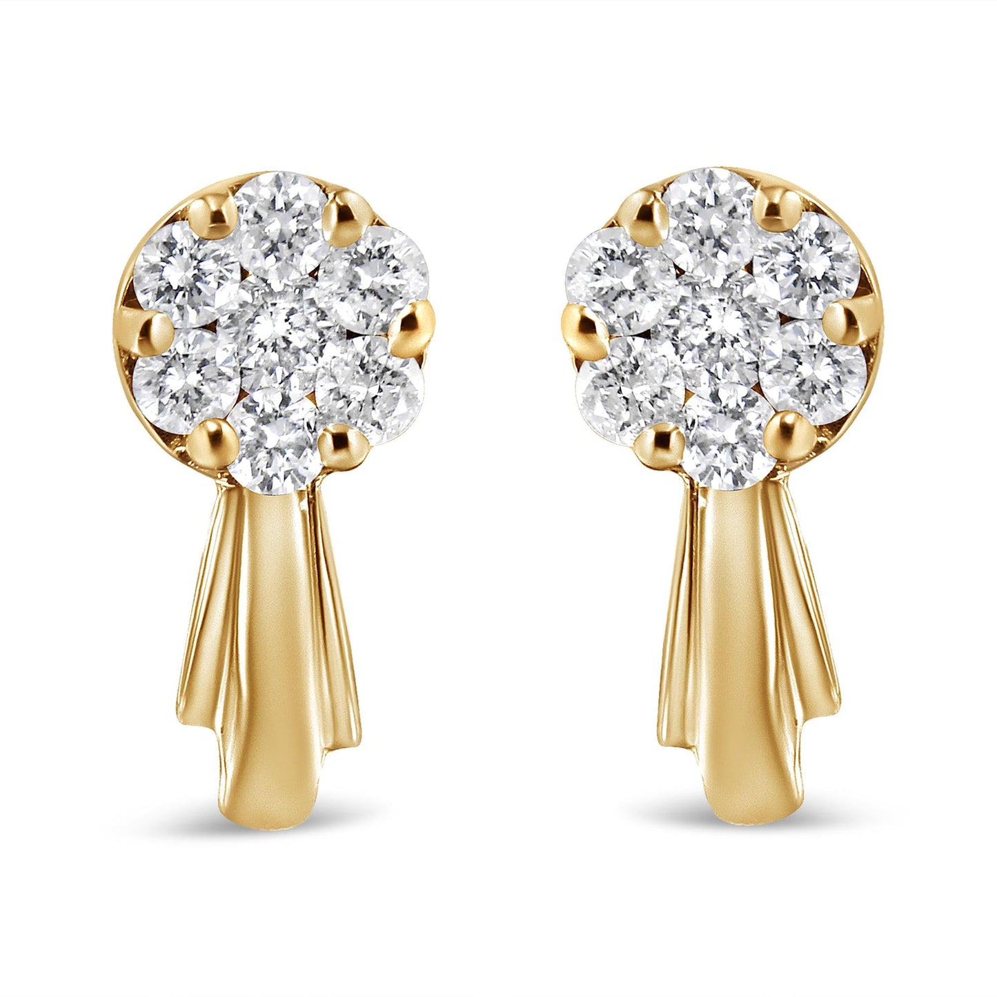 14K Gold 3/4 Cttw Diamond Floral Cluster Drop and Dangle Stud Earrings (H-I Color, I1-I2 Clarity)