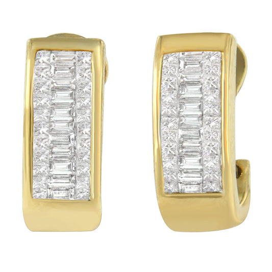 14K Yellow Gold 1 cttw Diamond Princess and Baguette Earrings (H-I, SI1-SI2)