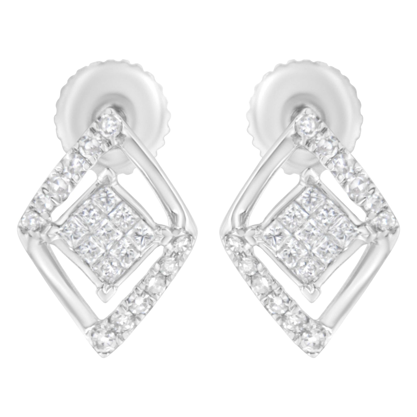 10K White Gold 1/3 cttw Princess-cut Diamond Double Triangle Composite Stud Earrings (H-I Color, SI1-SI2 Clarity)