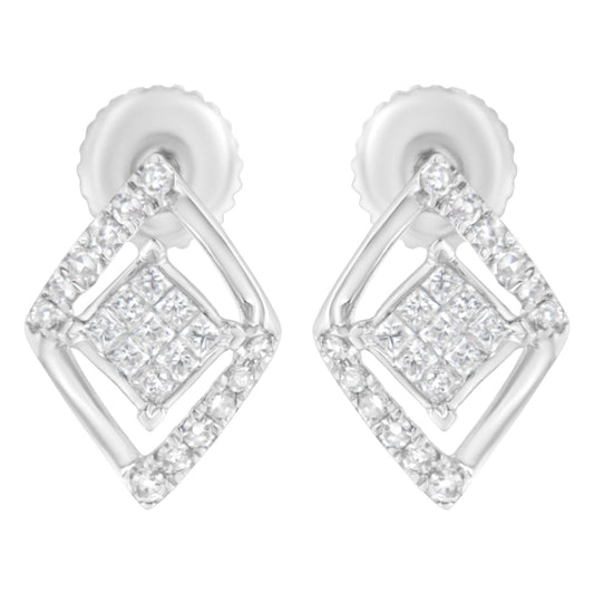 10K White Gold 1/3 cttw Princess-cut Diamond Double Triangle Composite Stud Earrings (H-I Color, SI1-SI2 Clarity)