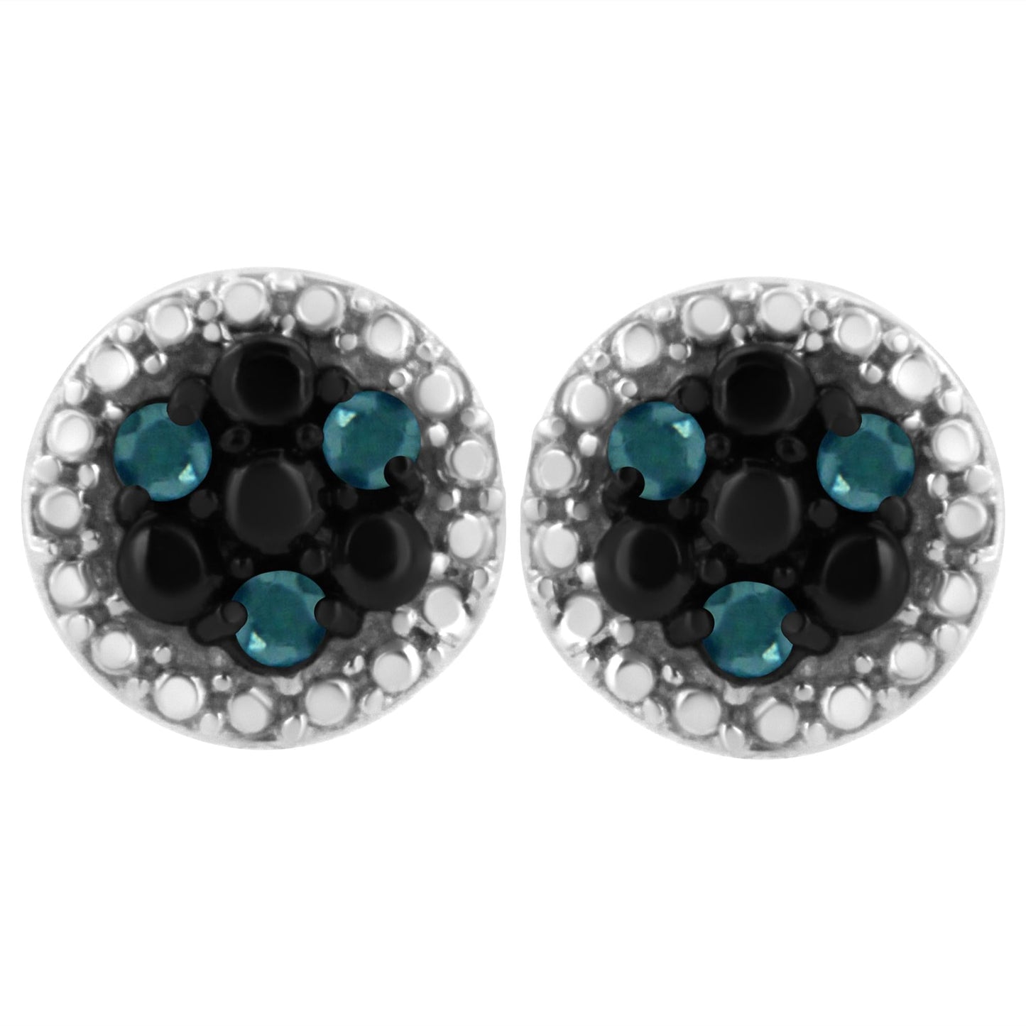 .925 Sterling Silver 1/10 Cttw Color Treated Round-Cut Diamond Stud Earrings (Blue Color, I3 Clarity)