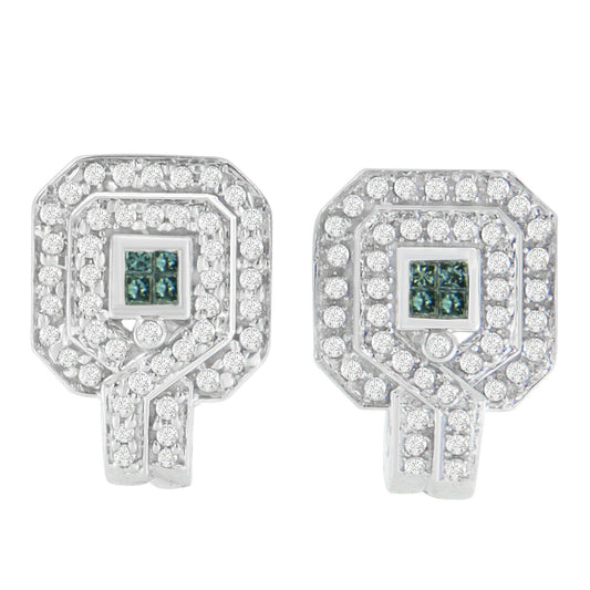 14K White Gold 1ct. TDW Round and Princess-cut Treated Blue Diamond Earrings (H-I,SI1-SI2)