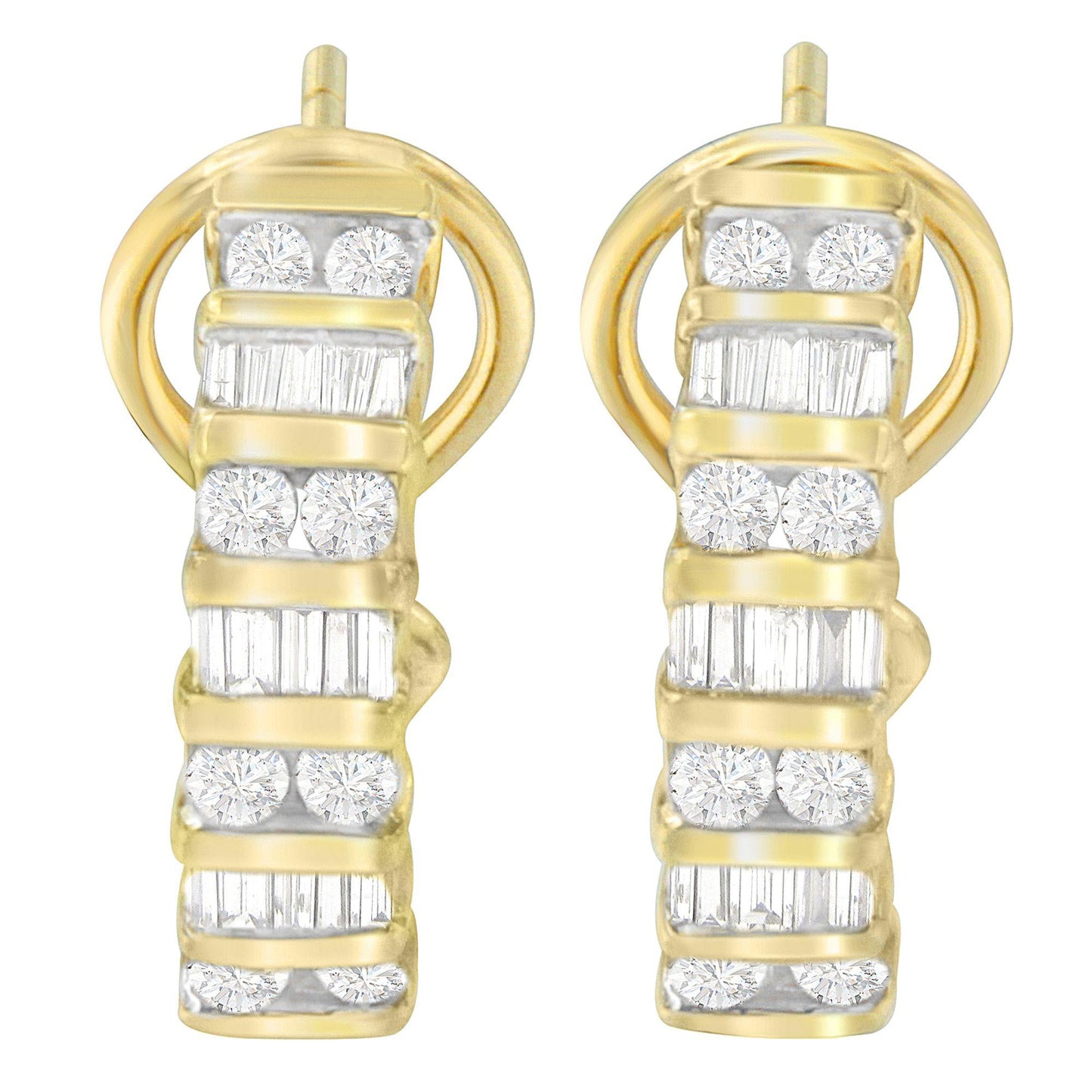 14K Yellow Gold Round and Baguette-cut Diamond Earrings (1 1/2 cttw, H-I Color, SI2-I1 Clarity)