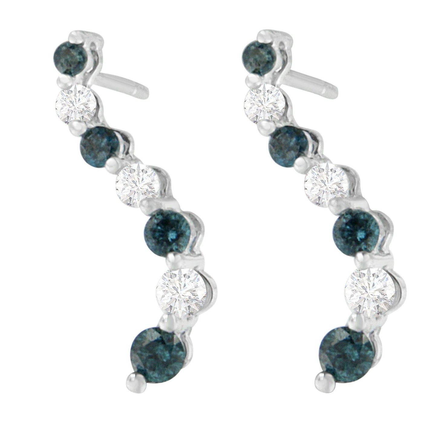 14K White Gold 1 cttw Round Cut Diamond Treated Blue Earrings (H-I, I1-I2)