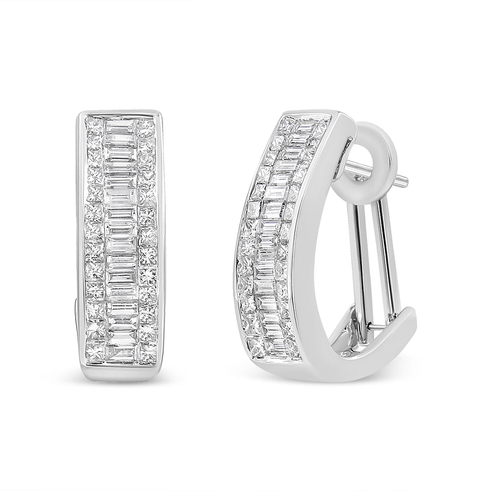 14k White Gold 1 7/8 Cttw Invisible and Channel Set Diamond Omega Huggy Hoop Earrings (G-H Color, SI1-SI2 Clarity)