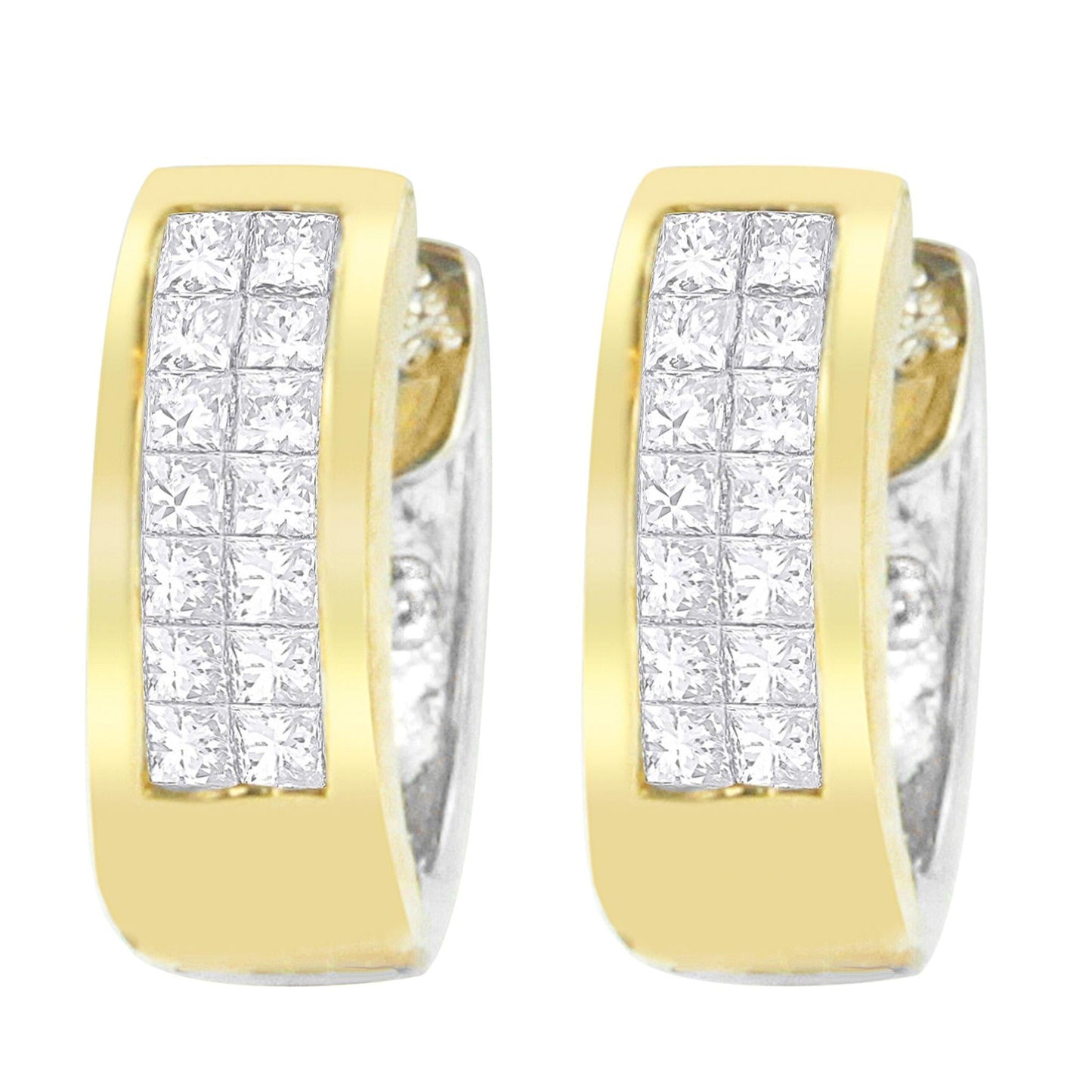 14K Two-Toned Gold Round and Princess Cut Diamond Earrings (H-I, SI1-SI2)