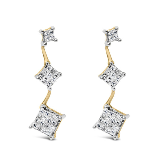 14K Yellow Gold 1 cttw Princess Cut Diamond Earrings (H-I, SI1-SI2)