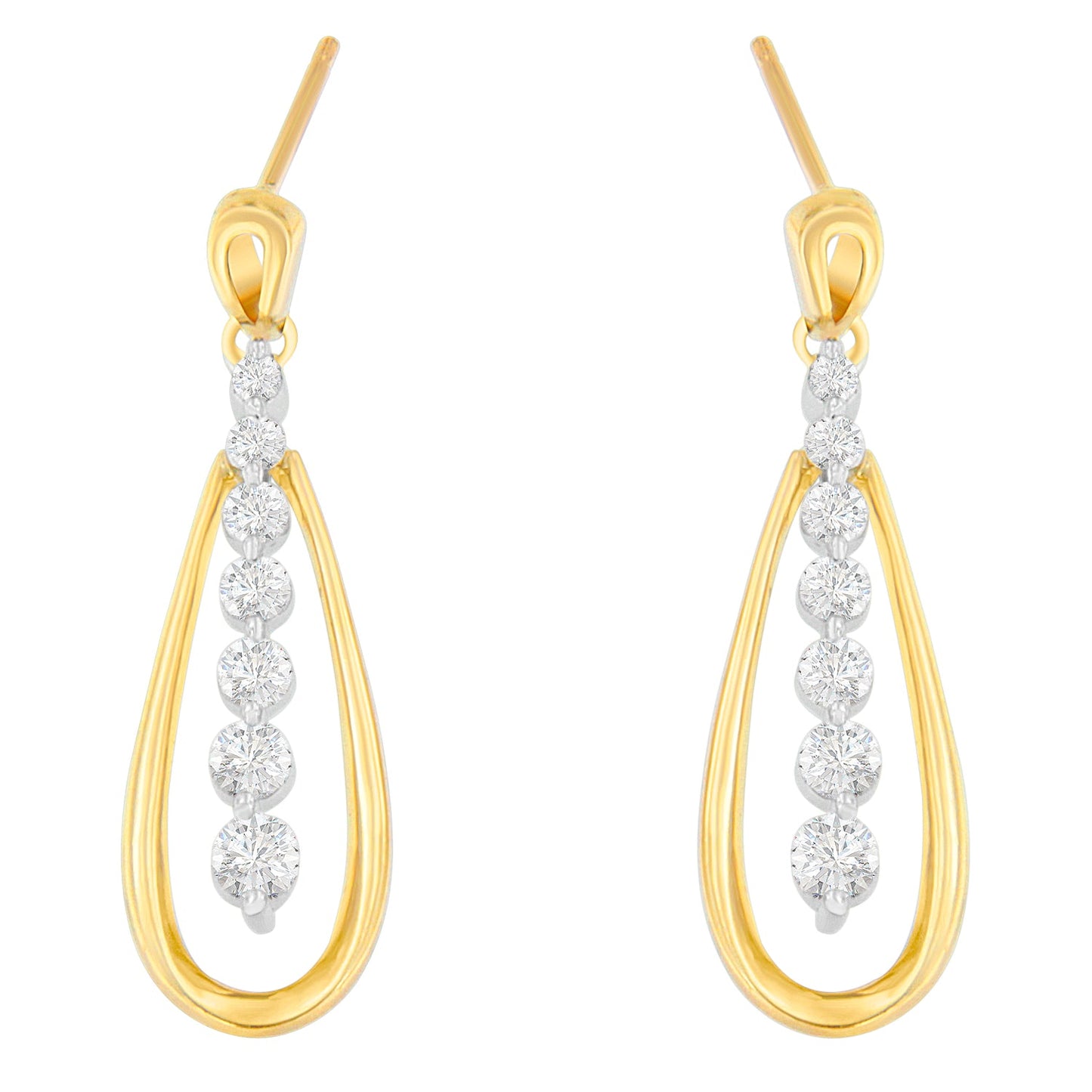 14K Two Toned Gold Dangling Diamond Drop Earrings (1.00cttw, H-I color,SI1-SI2 clarity)