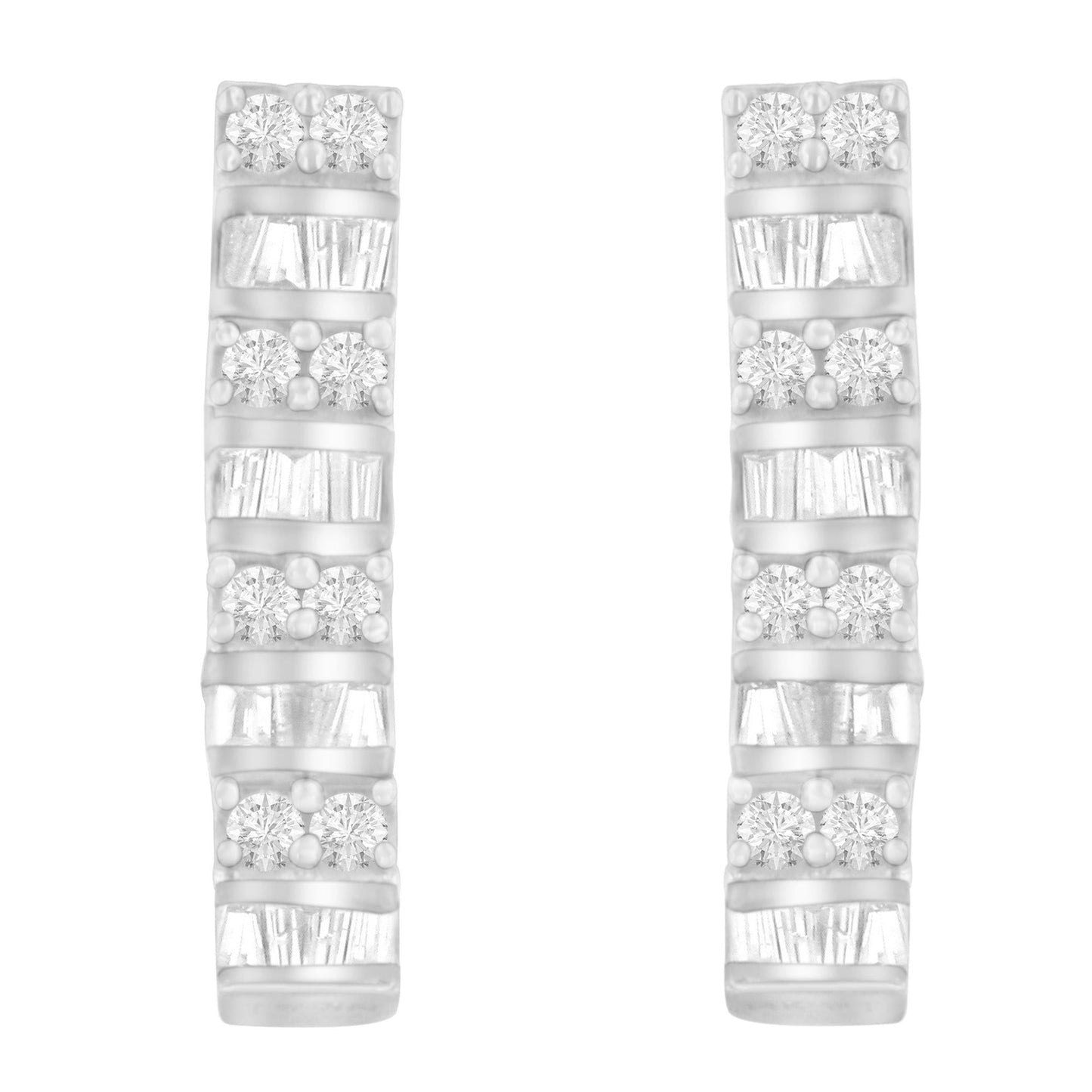 14K White Gold 1 1/3 cttw Round And Baguette Cut Diamond Earrings (H-I, SI2-I1)