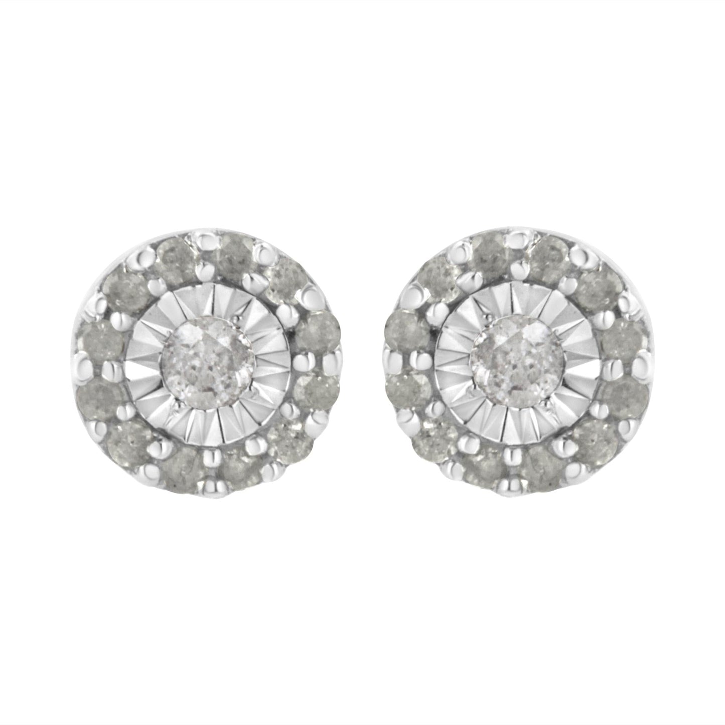 .925 Sterling Silver 1/2 cttw Miracle-Set Round Diamond Halo Stud Earrings (I-J Clarity, I3 Color)