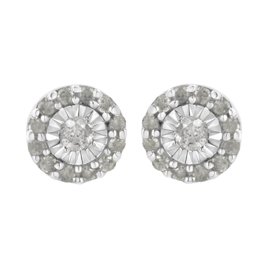 .925 Sterling Silver 1/2 cttw Miracle-Set Round Diamond Halo Stud Earrings (I-J Clarity, I3 Color)