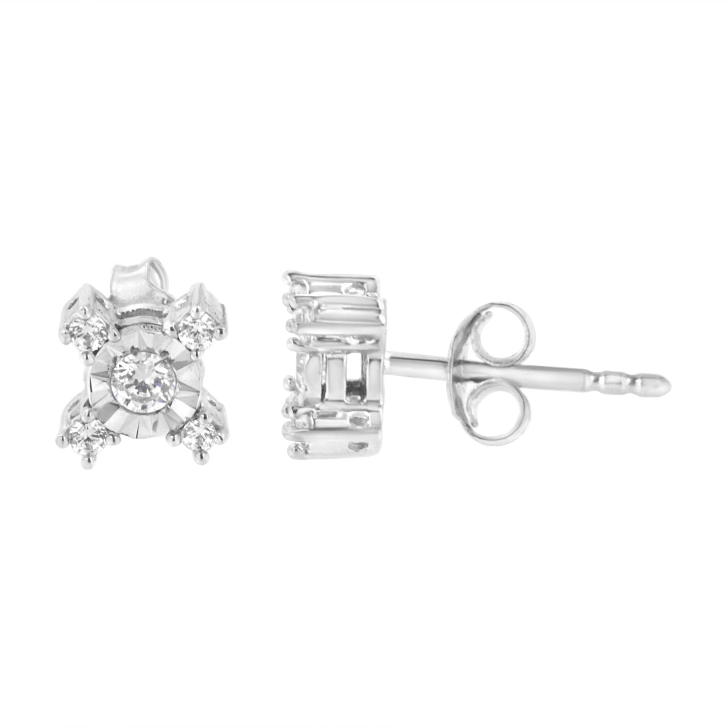 .925 Sterling Silver 1/4 Cttw Miracle Plate Set Round and Princess-Cut Diamond "X" Shaped Stud Earrings (I-J Color, I2-I3 Clarity)