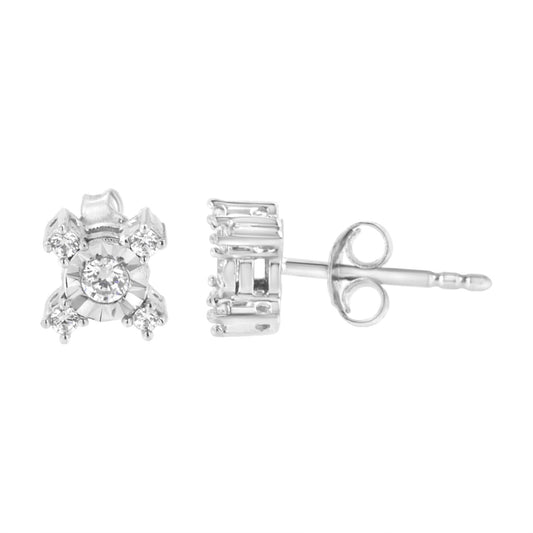 .925 Sterling Silver 1/4 Cttw Miracle Plate Set Round and Princess-Cut Diamond "X" Shaped Stud Earrings (I-J Color, I2-I3 Clarity)