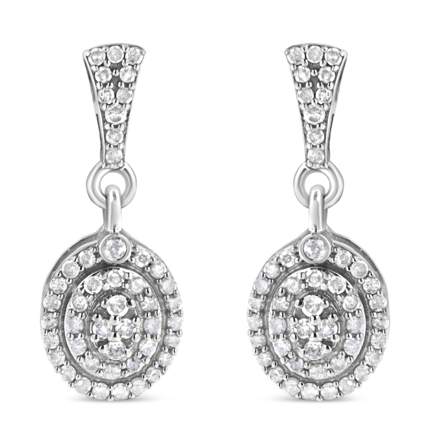 .925 Sterling Silver 1.0 Cttw Diamond Cluster Oval Shape Drop and Dangle Earrings (I-J Color, I3 Clarity)