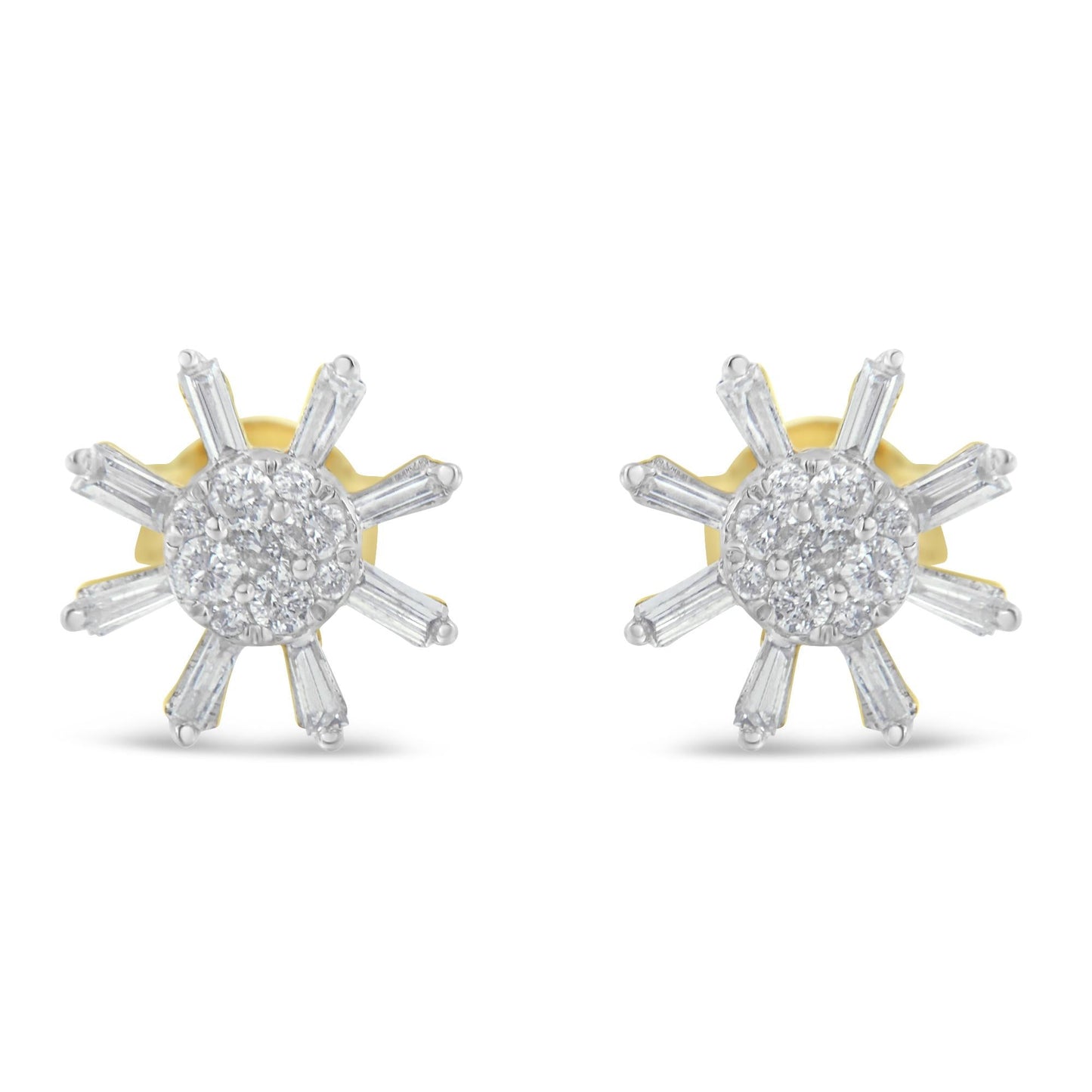 10k Yellow Gold Round and Baguette Diamond Stud Earring (0.50 cttw, H-I Color, I2-I3 Clarity)