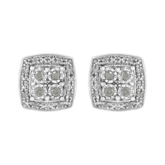 .925 Sterling Silver 1/4 cttw Round Cut Diamond Square Shape Milgrain Stud Earrings (I-J Color, I3 Clarity)