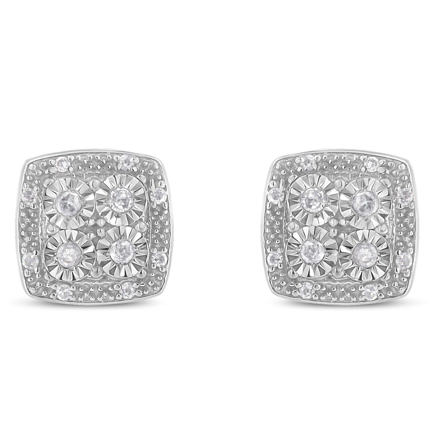 Sterling Silver Round Diamond Quad Stud Earrings (0.25 cttw, I-J Color, I3 Clarity)