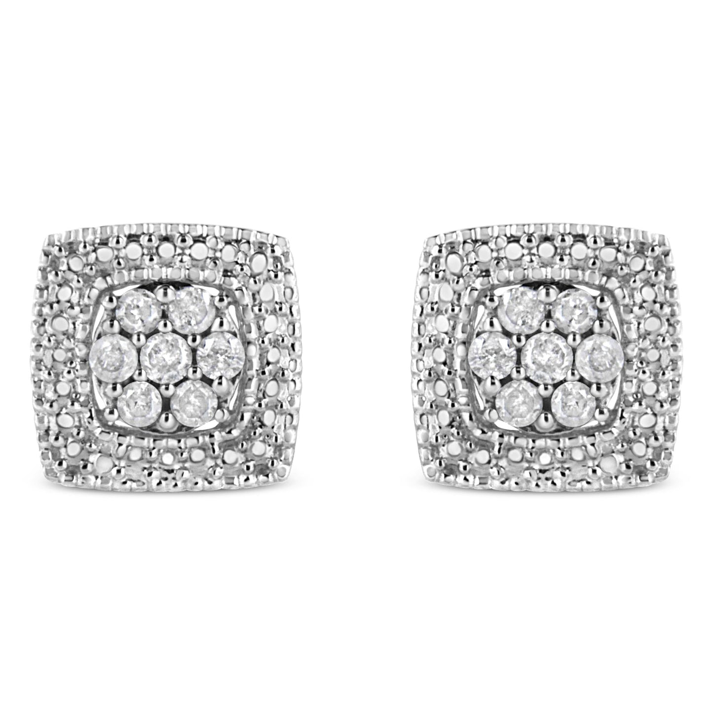 .925 Sterling Silver 1/2 Cttw Diamond Miligrain Square Shape Stud Earrings (I-J Color, I2-I3 Clarity)