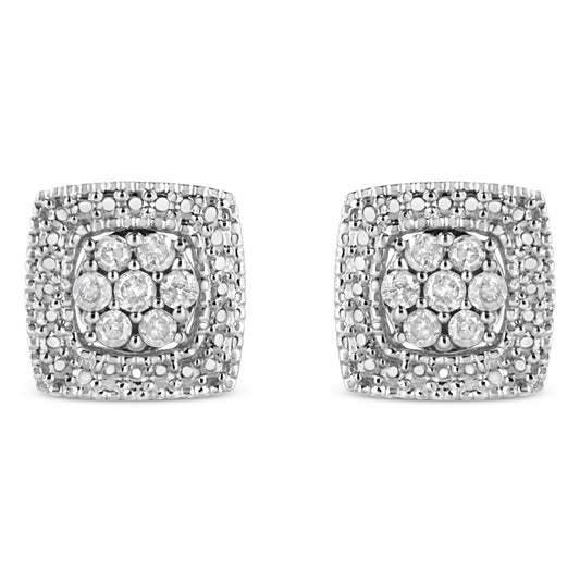 .925 Sterling Silver 1/2 Cttw Diamond Miligrain Square Shape Stud Earrings (I-J Color, I2-I3 Clarity)