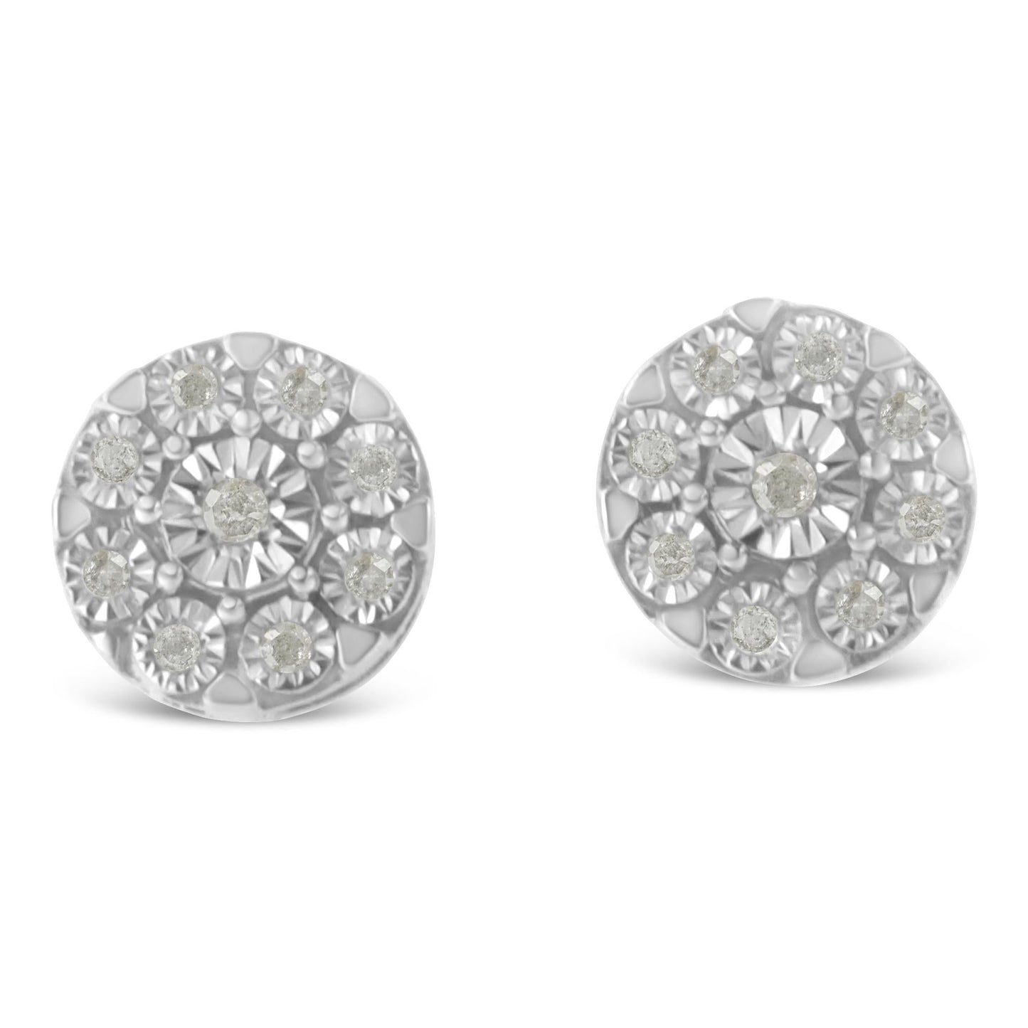 .925 Sterling Silver 1/5 Cttw Diamond Miracle-Set Floral Cluster Push Back Stud Earrings (I-J Color, I2-I3 Clarity)