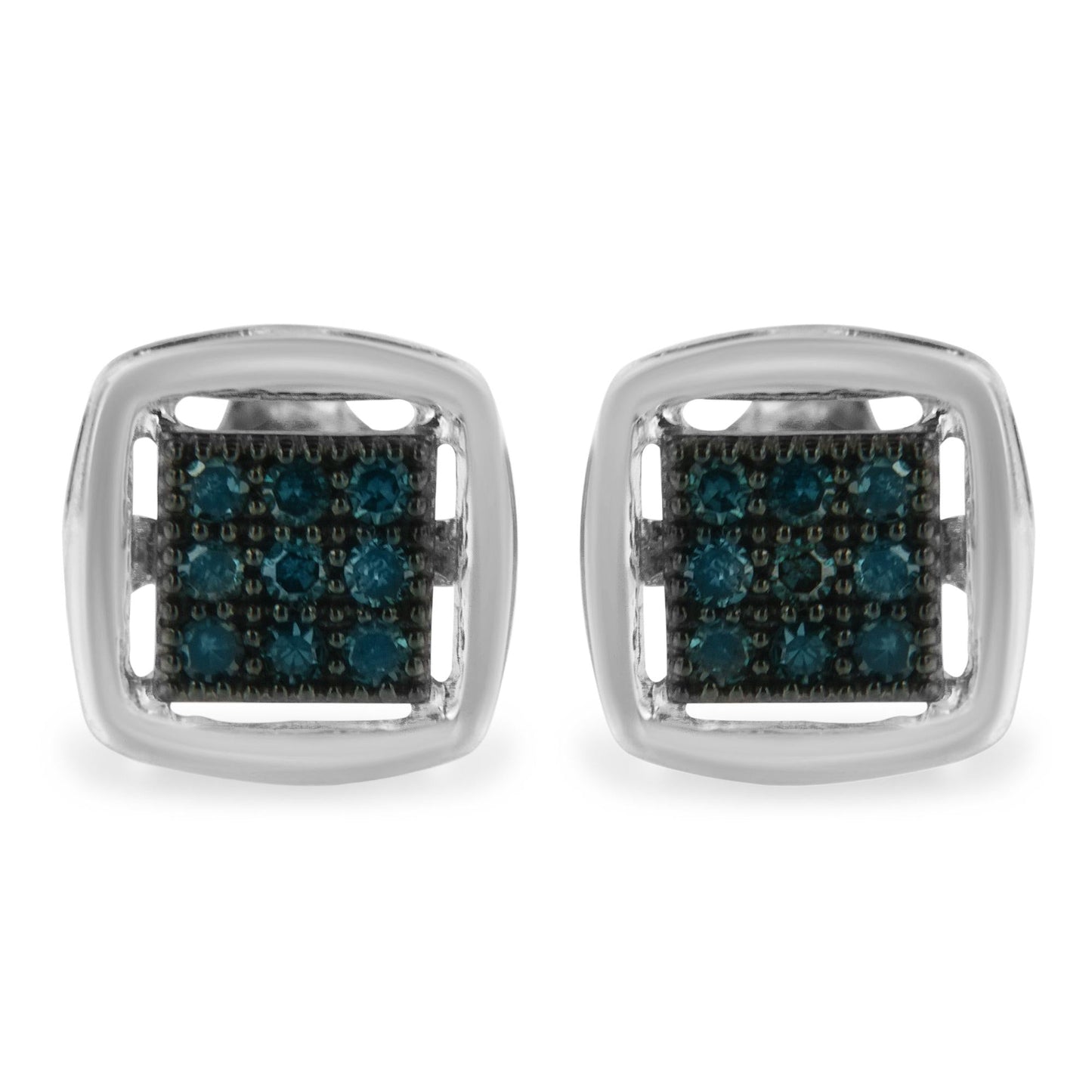 Sterling Silver Rose Cut Treated Blue Diamond Square Stud Earring (0.25 cttw, Blue Color, I2-I3 Clarity)