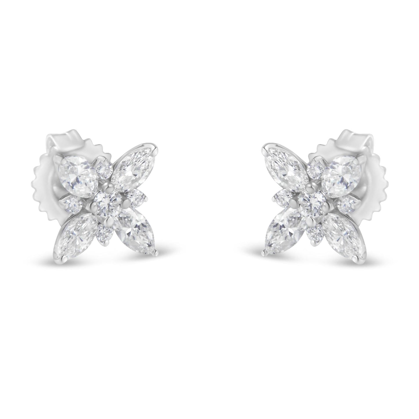 14K White Gold Marquise Diamond Flower Stud Earring (1.00 cttw, H-I Color, SI1-SI2 Clarity)