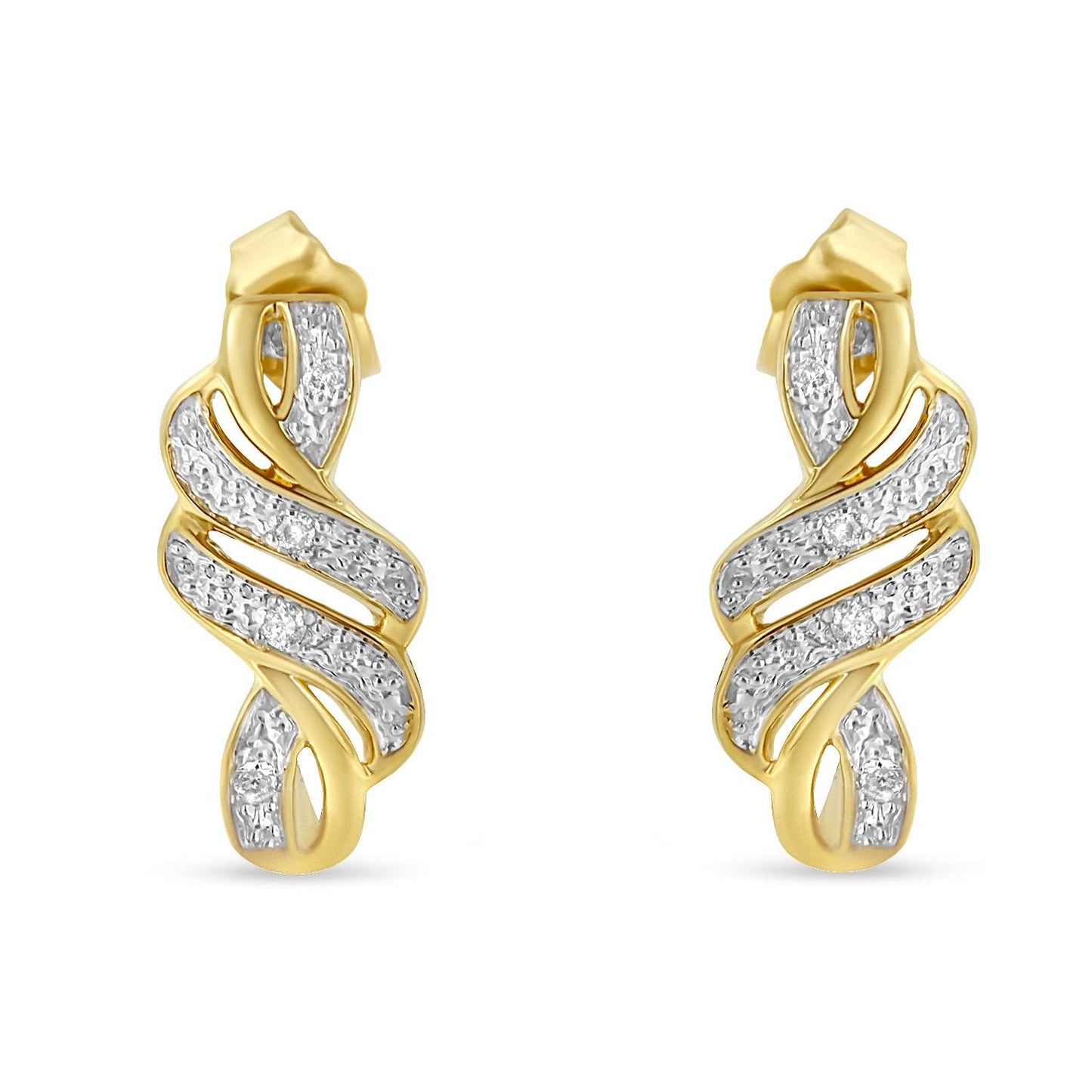 Yellow Plated Sterling Silver Round Cut Diamond Swirl Earrings (0.08 cttw, H-I Color, I2-I3 Clarity)