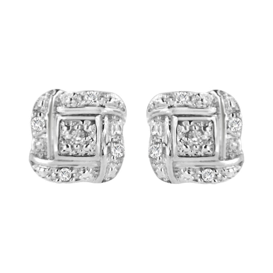 .925 Sterling Silver Round-Cut Diamond Accent Swirl Square Knot Stud Earrings (H-I Color, I2-I3 Clarity)