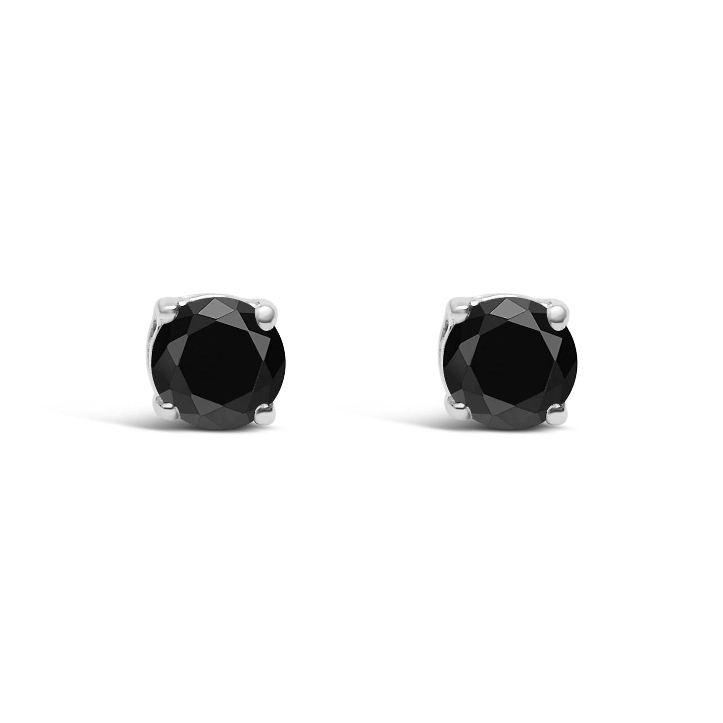 .925 Sterling Silver Black Diamond Solitaire Stud Earrings (Black Color, I2-I3 Clarity)