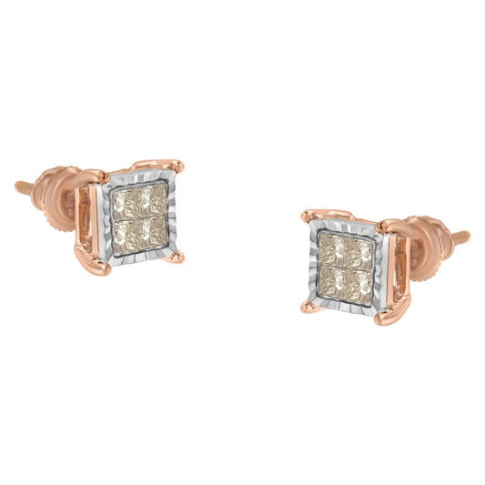 10K Two-Toned Princess-Cut Composite Diamond Stud Earrings (1/2 cttw, J-K Color, I1-I2 Clarity)