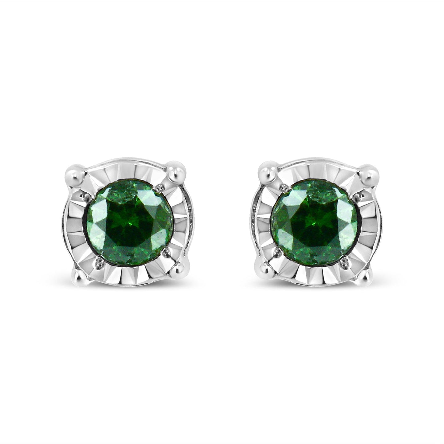 Sterling Silver Rose Cut Treated Green Diamond Solitaire Stud Earrings (0.25 cttw, Green Color, I2-I3 Clarity)