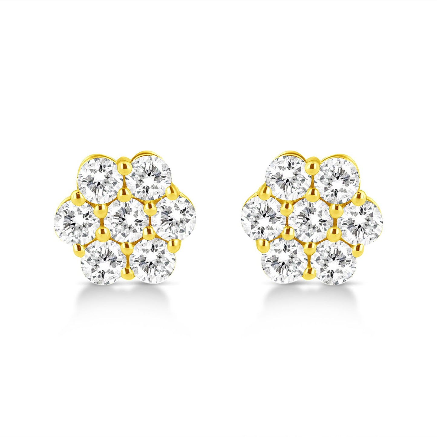 14K Yellow Gold 1/2 Cttw Brilliant Round Cut Diamond Floral Cluster Stud Earrings with Pushbacks (J-K Color, VS2-SI1 Clarity)