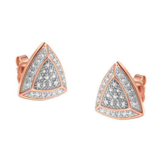 14K Rose Gold over .925 Sterling Silver Diamond-Accented Trillion Shaped 4-Stone Halo-Style Stud Earrings (H-I Color, I2-I3 Clarity)