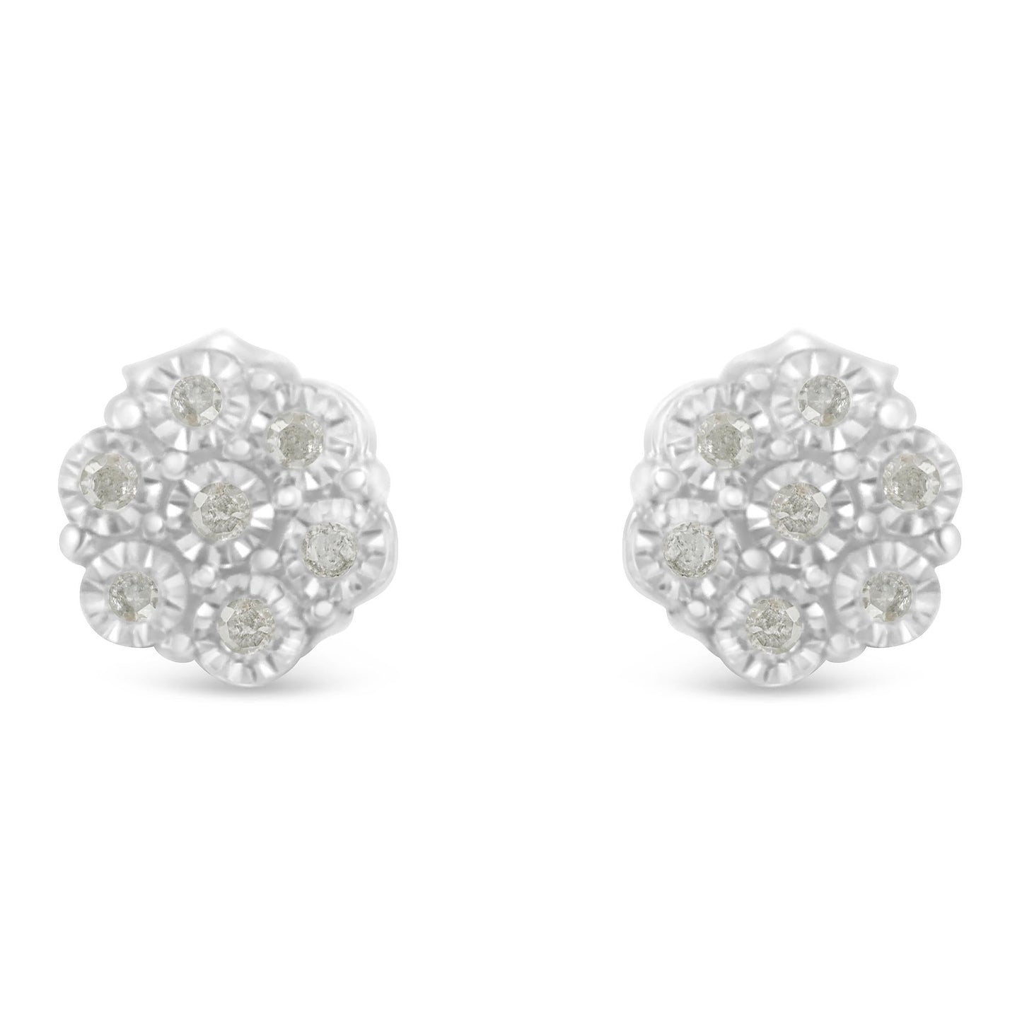 .925 Sterling Silver 1/6 Cttw Round-Cut Diamond Miracle-Set Floral Cluster Button Stud Earrings (I-J Color, I2-I3 Clarity)