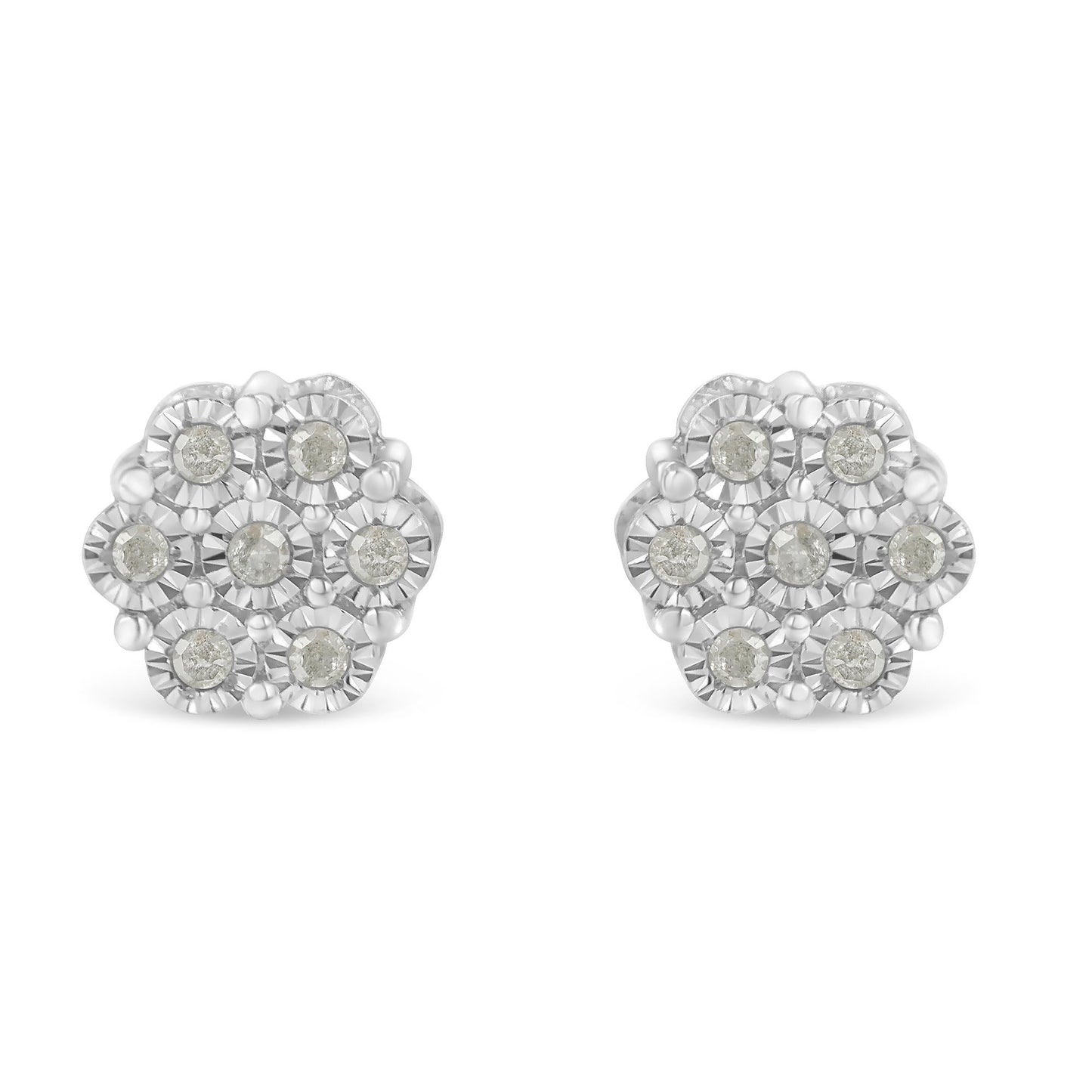 .925 Sterling Silver 1/4 Cttw Round-Cut Diamond Miracle-Set Floral Cluster Button Stud Earrings (I-J Color, I3 Clarity)