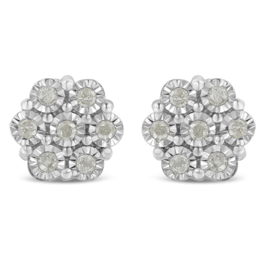 .925 Sterling Silver 1/2 Cttw Round-Cut Diamond Miracle-Set Floral Cluster Button Stud Earrings (I-J Color, I2-I3 Clarity)