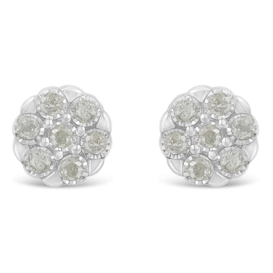 Sterling Silver Rose-Cut Diamond Floral Cluster Stud Earring (0.25 cttw, I-J Color, I2-I3 Clarity)