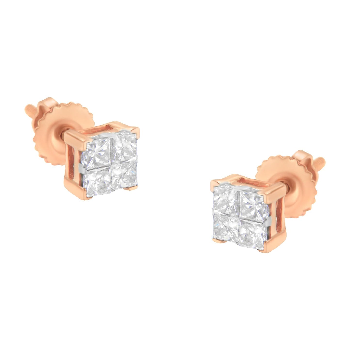 10K Gold Princess Diamond Composite Stud Earring (1/2 cttw, I-J Color, I1-I2 Clarity)