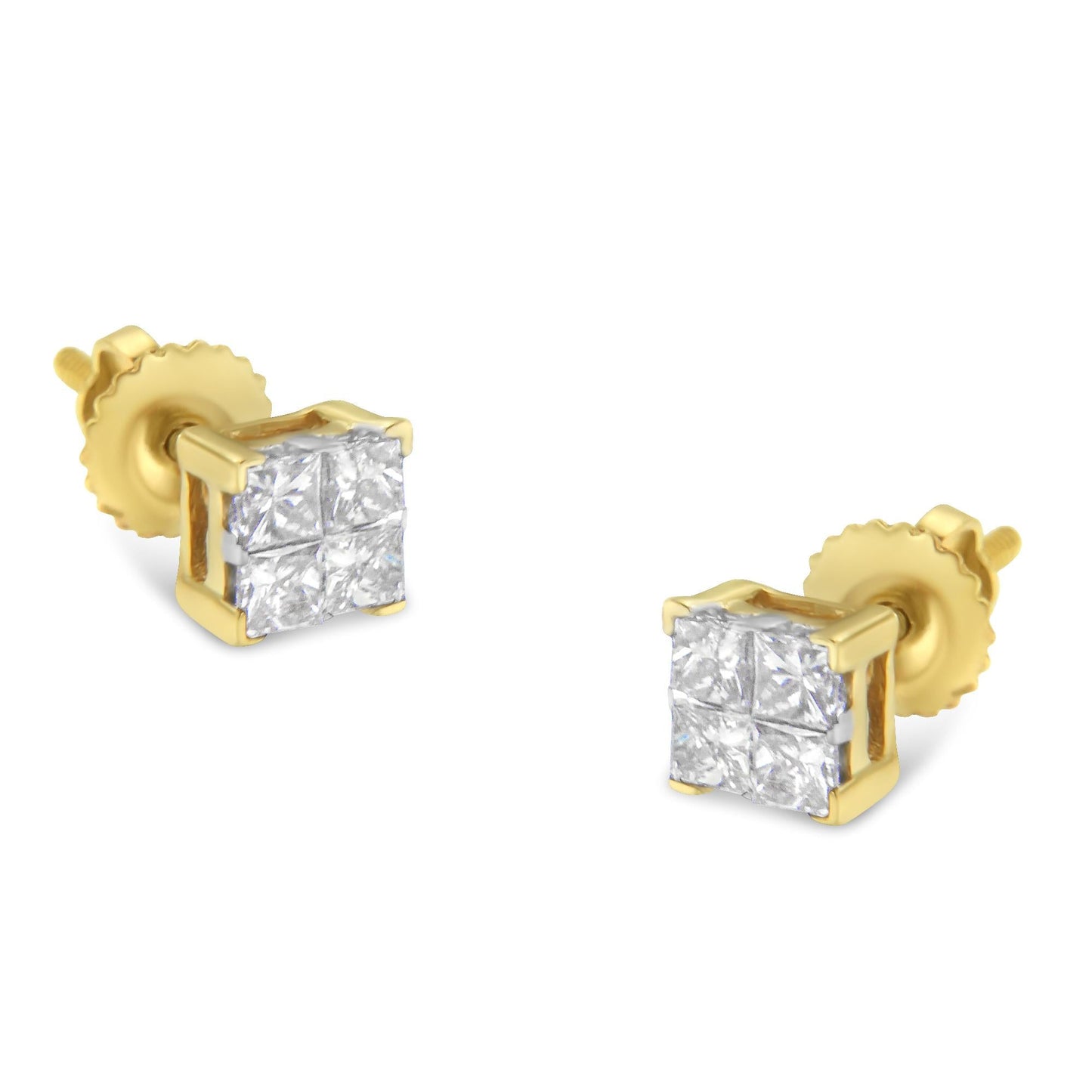 10K Gold Princess Diamond Composite Stud Earring (1/2 cttw, I-J Color, I1-I2 Clarity)