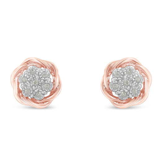 Rose Gold Plated Sterling Silver Round Diamond Rose Stud Earrings (0.15 cttw, I-J Color, I2-I3 Clarity)