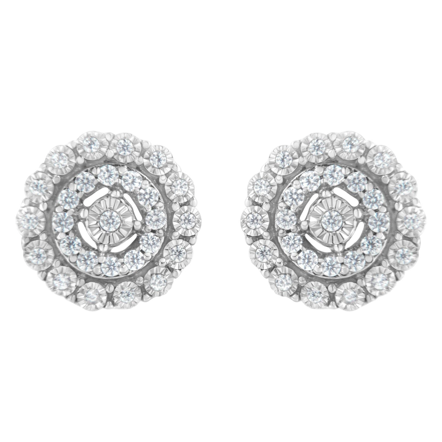 .925 Sterling Silver 1/2 cttw Miracle-Set Diamond Double Halo Stud Earring (I-J Clarity, I3 Color)