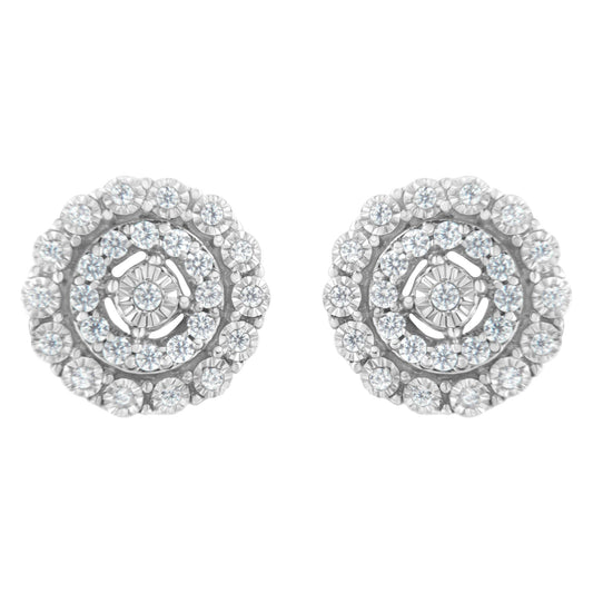 .925 Sterling Silver 1/2 cttw Miracle-Set Diamond Double Halo Stud Earring (I-J Clarity, I3 Color)