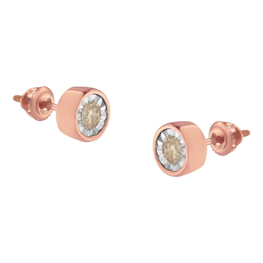 10K Rose Gold 0.40 Cttw Round Brilliant-Cut Near Colorless Diamond Miracle-Set Stud Earrings with Screw Backs (J-K Color, I2-I3 Clarity)