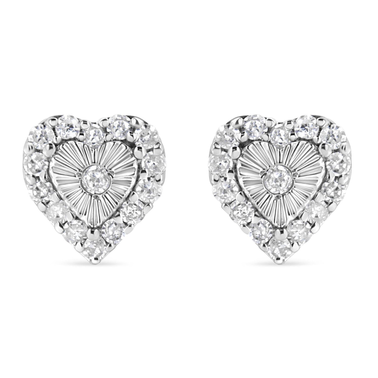 .925 Sterling Silver 1/3 Cttw Miracle Set Round-Cut Diamond Heart Stud Earring (I-J Color, I2-I3 Clarity)