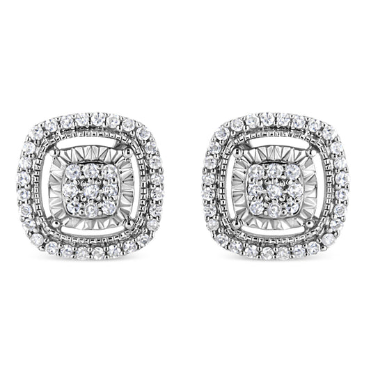 .925 Sterling Silver 1/4 Cttw Prong Set Round-Cut Diamond Cluster in Square Frame Stud Earring (I-J Color, I2-I3 Clarity)