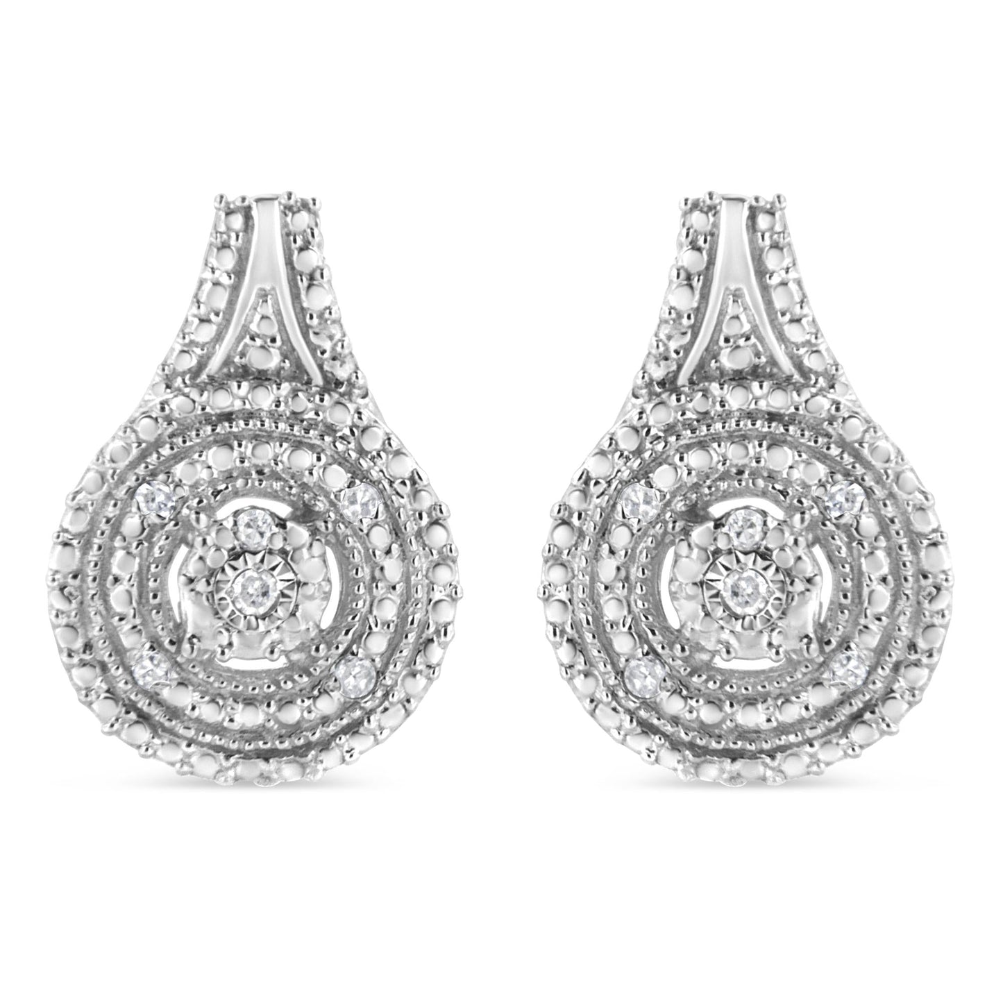 .925 Sterling Silver Miracle Set Diamond Accent and Beaded Halo Dangle Earrings (I-J Color, I2-I3 Clarity)