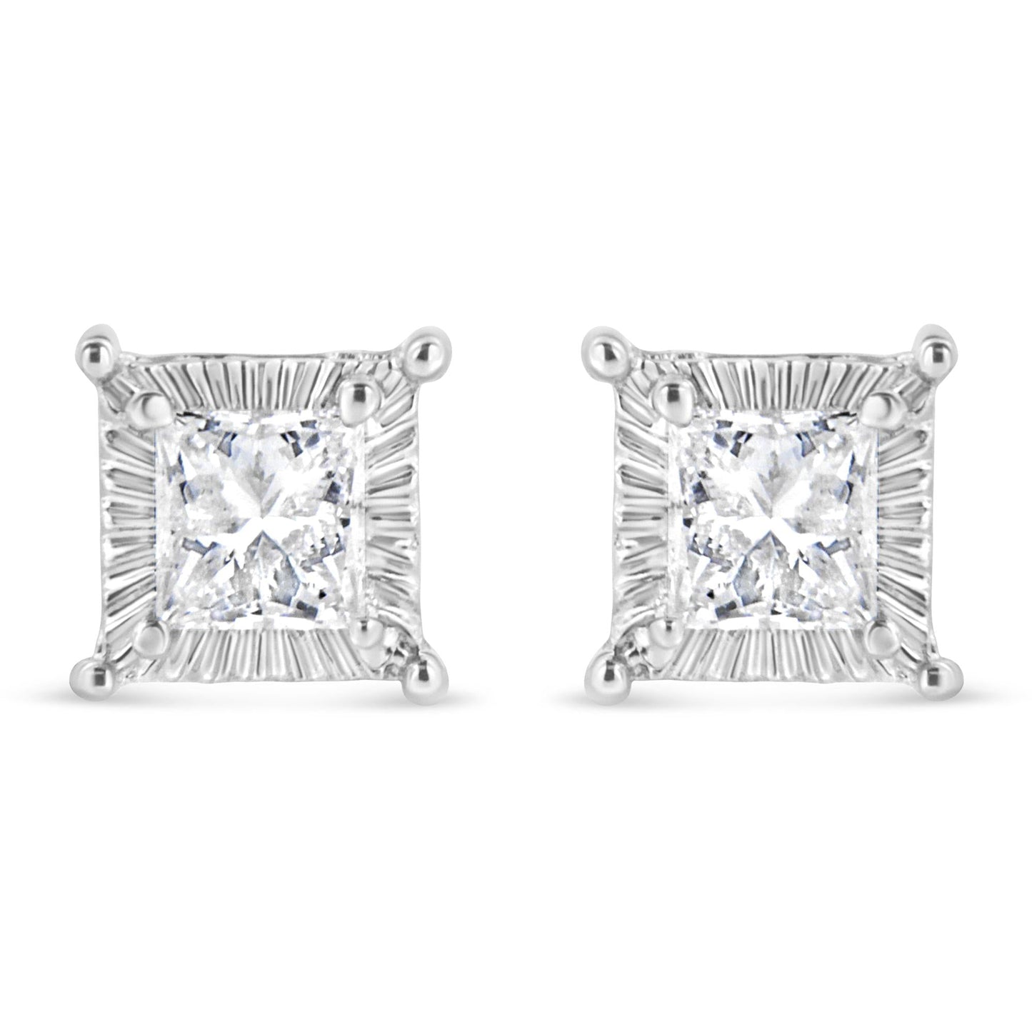 .925 Sterling Silver 1/2 Cttw Princess-cut Diamond Stud Earring (I-J Color, I2-I3 Clarity)