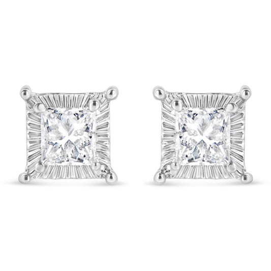 .925 Sterling Silver 1/2 Cttw Princess-cut Diamond Stud Earring (I-J Color, I2-I3 Clarity)