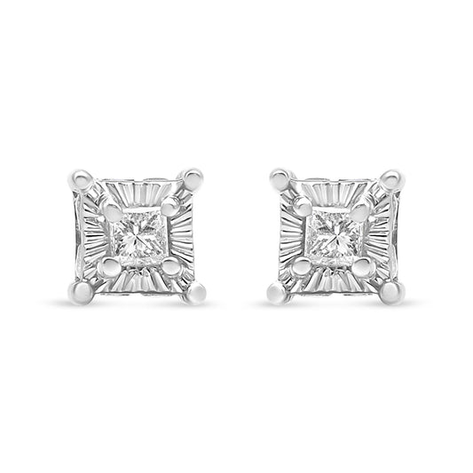 .925 Sterling Silver 1/4 Cttw Miracle Set Princess-Cut Diamond Solitaire Stud Earrings with Hidden Halo (I-J Color, SI2-I1 Clarity)